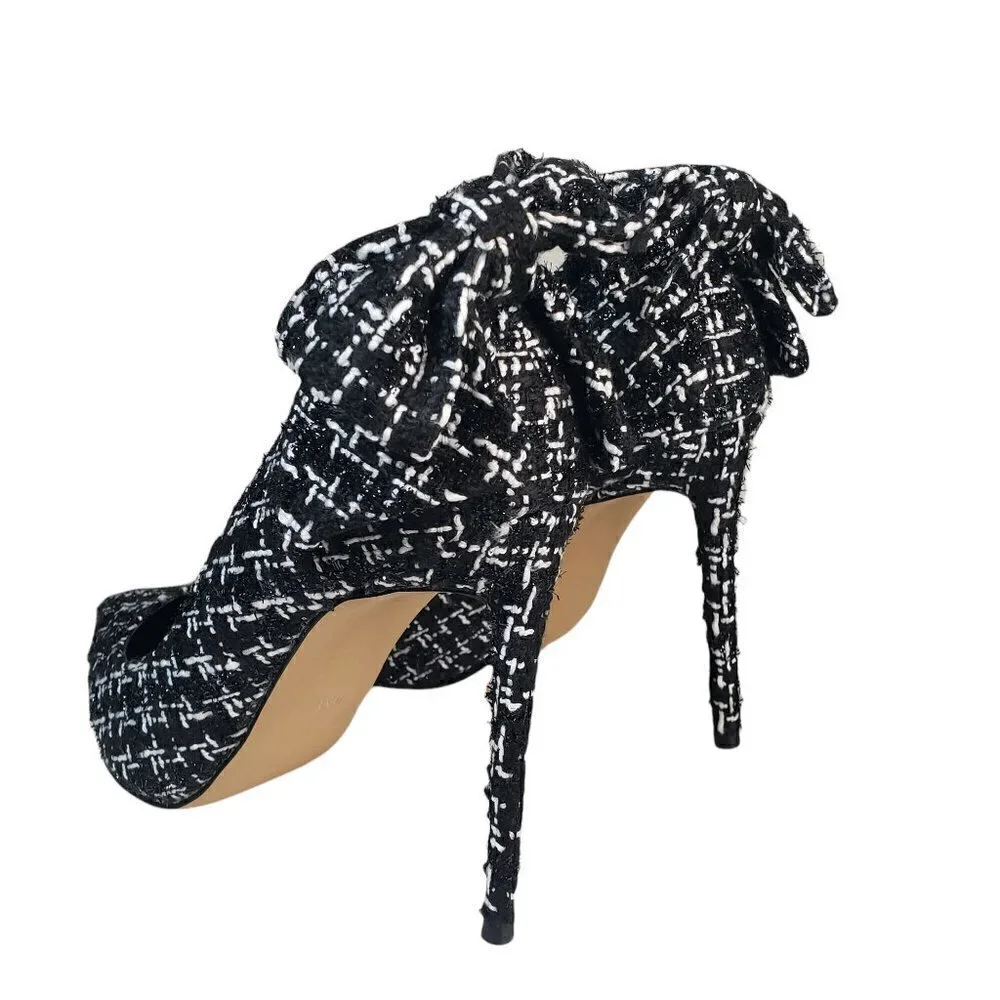 New York & Company Black Fabric Pointed Toe Slip-on Pumps with Bow Detail